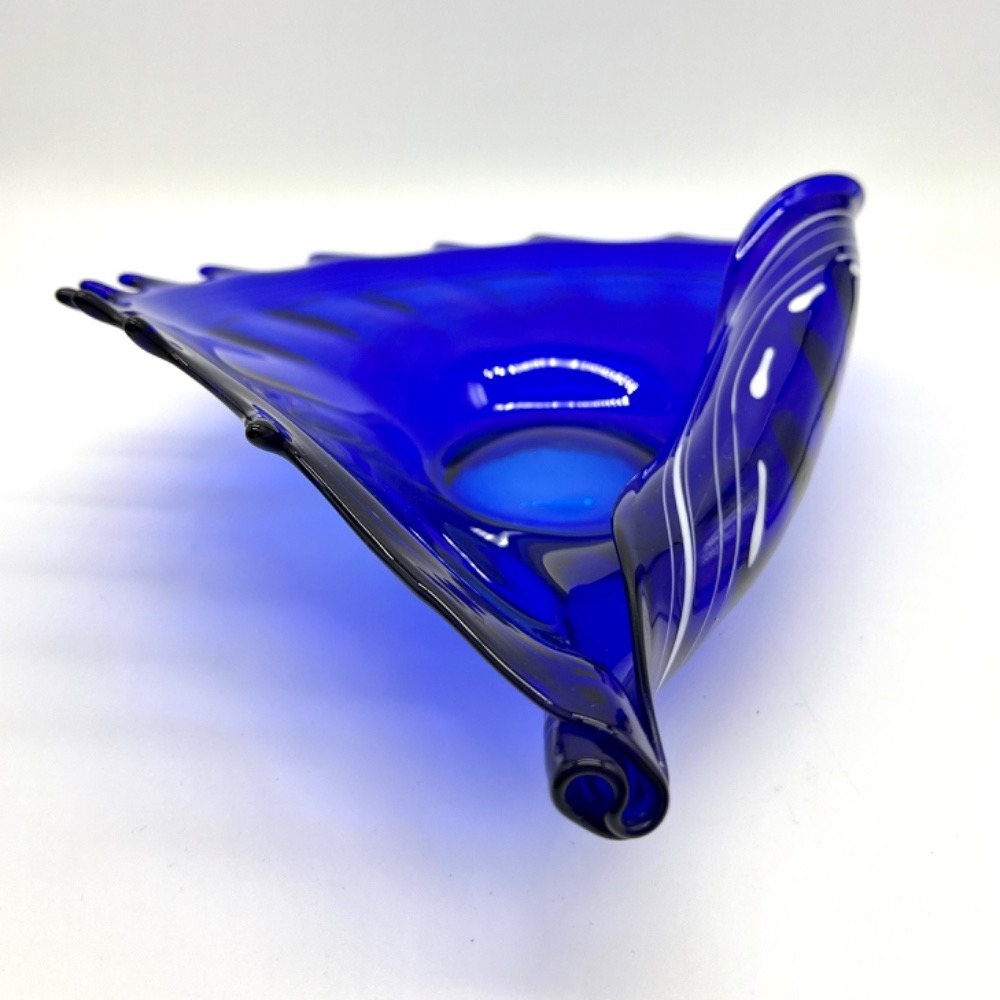 Makora Krosno Cobalt‎ Blue Art Glass Bowl Centerpiece Modern Decor Conch Shell